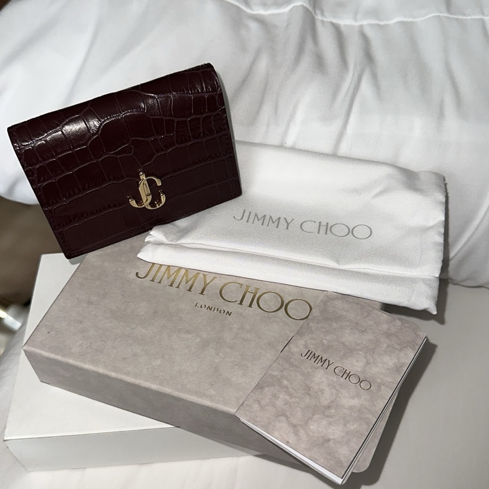 Jimmy Choo Burgundy Croc-Embossed Wallet